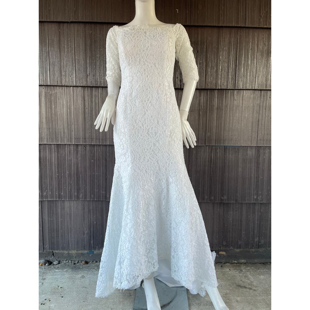 🔥Bridess White Lace Fit & Flare Mermaid Wedding Dress Romantic Elegant Size 8